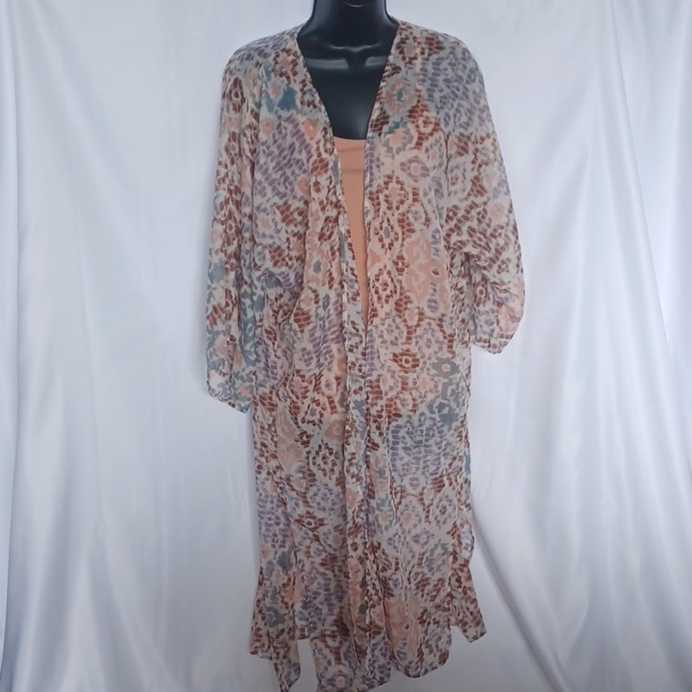 NWT SONOMA WATERCOLOR IKAT LONG KIMONO (BROWN MULTI / OS)